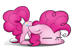Size: 810x566 | Tagged: safe, artist:miszasta, pinkie pie, face down ass up, female, simple background, solo, tired