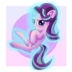 Size: 1800x1800 | Tagged: safe, artist:atmosseven, starlight glimmer, pony, unicorn, g4, blushing, cute, female, glimmerbetes, glowing horn, horn, levitation, magic, mare, self-levitation, smiling, solo, telekinesis