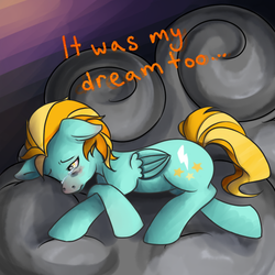 Size: 600x600 | Tagged: safe, artist:ringettechic7, lightning dust, pegasus, pony, ask downer dust, g4, caption, crying, dark clouds, debate in the comments, female, heartbreak, sad, solo, tearjerker, tumblr, woobie