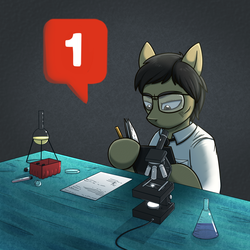 Size: 1440x1440 | Tagged: safe, artist:deyogee, semi-anthro, clothes, crossover, glasses, h.p. lovecraft, herbert west, ponified, re-animator, solo