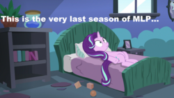 Size: 1920x1080 | Tagged: safe, edit, edited screencap, screencap, starlight glimmer, every little thing she does, g4, bed, caption, end of ponies, female, image macro, meme, op is a duck, op is trying to start shit, op is wrong, solo, starlight bedridden, wrong