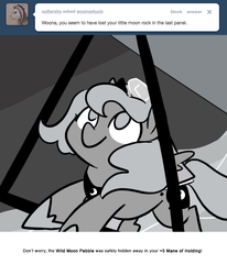 Size: 666x809 | Tagged: safe, artist:egophiliac, princess luna, moonstuck, g4, cartographer's hang glider, filly, hang glider, hang gliding, monochrome, moon rock, woona, younger