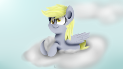 Size: 1024x576 | Tagged: safe, artist:vanillashineart, derpy hooves, pegasus, pony, g4, cloud, cute, female, mare, prone, smiling, solo