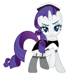 Size: 1024x1052 | Tagged: safe, artist:tabrony23, rarity, pony, unicorn, g4, clothes, female, lidded eyes, looking at you, maid, mare, raised hoof, show accurate, simple background, smiling, solo, transparent background