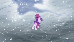 Size: 1920x1080 | Tagged: safe, screencap, snowfall frost, starlight glimmer, pony, windigo, a hearth's warming tail, g4, 1080p, butt, cold nightmare timeline, female, mare, plot, snow, snowfall, solo, when you see it