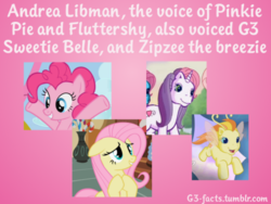 Size: 500x375 | Tagged: safe, fluttershy, pinkie pie, sweetie belle (g3), zipzee, breezie, earth pony, pegasus, pony, unicorn, g3, g4, andrea libman, voice actor