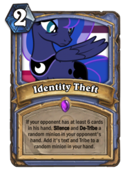 Size: 400x543 | Tagged: safe, screencap, princess luna, pony, g4, blank flank, card, female, hearthstone, mare, meta, sad, solo, warcraft