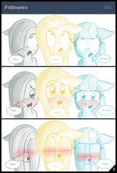 Size: 1280x1877 | Tagged: safe, artist:thealjavis, coco pommel, fluttershy, marble pie, ask the shy-tri, g4, blushing, cocobetes, colored pupils, covering eyes, cute, dialogue, floppy ears, marblebetes, milestone, open mouth, shyabetes, simple background, speech bubble, the council of shy ponies, trio, tumblr, white background