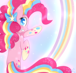 Size: 1000x960 | Tagged: safe, artist:ultrard, pinkie pie, colored pupils, female, rainbow power, solo