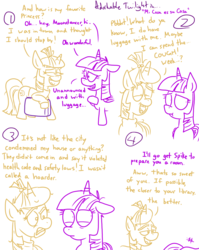 Size: 1280x1611 | Tagged: safe, artist:adorkabletwilightandfriends, moondancer, spike, twilight sparkle, alicorn, pony, unicorn, comic:adorkable twilight and friends, g4, adorkable twilight, comic, dialogue, lineart, simple background, slice of life, twilight sparkle (alicorn)