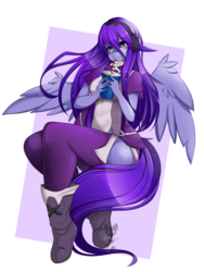 Size: 1024x1365 | Tagged: safe, artist:teranen, oc, oc only, pegasus, anthro, anthro oc, colored pupils, drinking, looking at you, soda, solo