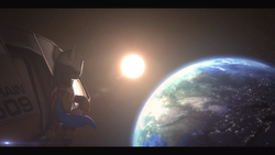 Size: 3840x2160 | Tagged: safe, artist:giz sh, oc, oc only, 3d, astronaut, earth, high res, solo, space, spacesuit, sun