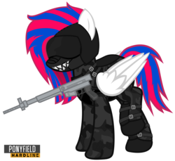 Size: 4000x3666 | Tagged: dead source, safe, artist:nevermattie, oc, oc only, oc:matthewboyz, battlefield, crossover, digital art, enforcer, gun, helmet, police, sharp teeth, simple background, smiling, soldier, solo, transparent background, vector, weapon