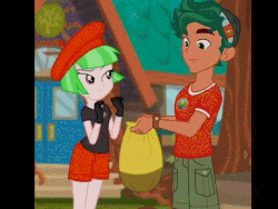 Size: 480x360 | Tagged: safe, screencap, drama letter, timber spruce, watermelody, equestria girls, g4, my little pony equestria girls: legend of everfree, animated, background human, gif, leg in air