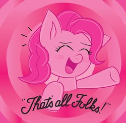 Size: 2346x2290 | Tagged: safe, artist:pinkamena-chan, pinkie pie, pony, g4, eyes closed, female, high res, open mouth, smiling, solo, that's all folks