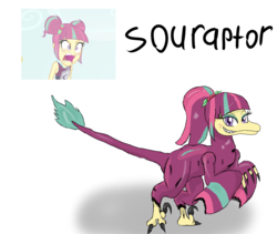 Size: 2817x2378 | Tagged: safe, artist:mildockart, sour sweet, dinosaur, velociraptor, equestria girls, g4, my little pony equestria girls: friendship games, dinosaurified, female, high res, solo, souraptor, species swap