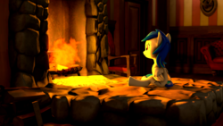 Size: 1920x1080 | Tagged: safe, artist:giz sh, oc, oc only, pegasus, pony, 3d, fire, fireplace, solo