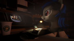 Size: 3840x2160 | Tagged: safe, artist:giz sh, oc, oc only, pegasus, pony, 3d, applebucks coffee, coffee, computer, high res, keyboard, lamp, recursion, solo