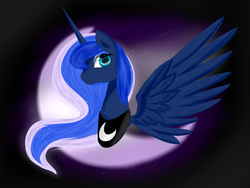 Size: 1600x1200 | Tagged: safe, artist:lion90000, princess luna, g4, female, moon, solo, spread wings