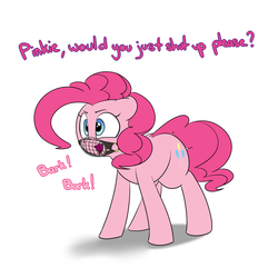 Size: 1280x1280 | Tagged: safe, artist:victoreach, pinkie pie, g4, baneposting in the comments, barking, behaving like a dog, female, muzzle, solo
