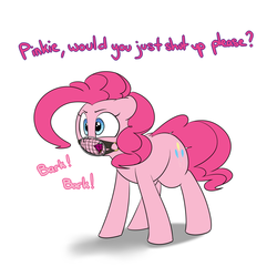 Size: 1280x1280 | Tagged: dead source, safe, artist:victoreach, pinkie pie, earth pony, pony, g4, baneposting in the comments, barking, behaving like a dog, female, muzzle, solo