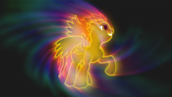 Size: 1600x900 | Tagged: safe, artist:finaglerific, spitfire, pegasus, pony, g4, .zip file at source, female, mare, neon, raised hoof, smiling, solo, swirl, vector, wallpaper
