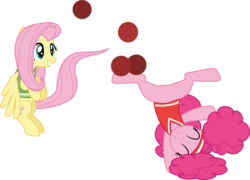 Size: 4323x3119 | Tagged: safe, artist:cloudy glow, fluttershy, pinkie pie, pony, buckball season, g4, .ai available, clothes, duo, eyes closed, fun, high res, pinktails pie, simple background, transparent background, upside down, vector