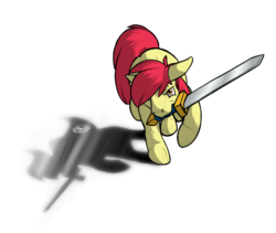 Size: 854x722 | Tagged: safe, artist:donlawride, apple bloom, g4, a link to equestria, crossover, female, solo, sword, the legend of zelda, weapon