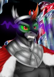 Size: 750x1065 | Tagged: safe, artist:toyaart, king sombra, anthro, g4, angry, crystal, dark magic, magic, sombra eyes