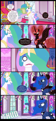 Size: 2000x4321 | Tagged: safe, artist:mlp-silver-quill, princess celestia, princess luna, alicorn, pony, g4, comic, female, funny, jewelry, mare, prank, regalia, royal sisters, siblings, sisters