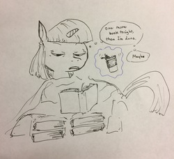 Size: 2448x2231 | Tagged: safe, artist:hazeyhooves, twilight sparkle, g4, blanket, book, coffee, high res, monochrome, reading, sketch, sleepy, thought bubble, traditional art