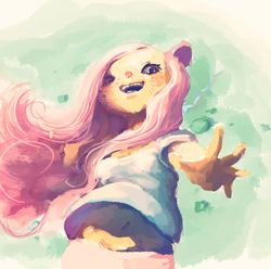 Size: 1416x1406 | Tagged: safe, artist:sharpieboss, fluttershy, bear, anthro, g4, female, solo, uncanny valley