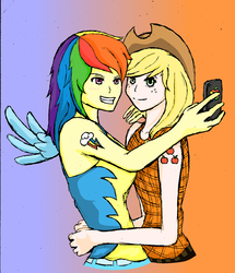 Size: 1551x1800 | Tagged: safe, artist:kyriena, applejack, rainbow dash, human, g4, female, humanized, lesbian, ship:appledash, shipping