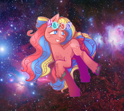 Size: 1003x900 | Tagged: safe, artist:kyaokay, oc, oc only, oc:flower child, floral head wreath, happy, hippie, space