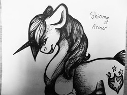 Size: 4000x3000 | Tagged: safe, artist:bloodedlove, shining armor, g4, male, monochrome, pencil drawing, solo, traditional art