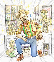 Size: 1000x1149 | Tagged: safe, artist:hobilo, applejack, human, g4, appleofmyeye, body pillow, female, integrity toys, male, plushie, poster, solo, thumbs up