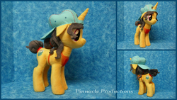 Size: 1366x768 | Tagged: safe, artist:bluedragonflyplush, fresh coat, pony, unicorn, g4, spice up your life, apron, backwards ballcap, clothes, floppy ears, hat, irl, photo, plushie