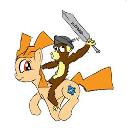 Size: 995x1003 | Tagged: safe, oc, oc:2ch-pony, monkey, 2ch, abu, hat, ponified, sword, weapon