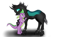 Size: 1280x800 | Tagged: safe, artist:startoucher, spike, thorax, changeling, g4, the times they are a changeling, cute, hug, smiling