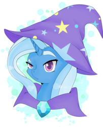 Size: 1559x1924 | Tagged: safe, artist:jonathan the awesome, derpibooru exclusive, trixie, pony, unicorn, g4, bust, eyebrows, female, mare, portrait, simple background, solo, trixie's hat