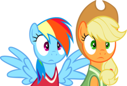 Size: 6000x4075 | Tagged: safe, artist:limedazzle, applejack, rainbow dash, buckball season, g4, absurd resolution, clothes, cowboy hat, duo, hat, shocked, show accurate, simple background, stetson, transparent background, vector