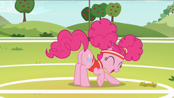 Size: 1920x1080 | Tagged: safe, screencap, pinkie pie, earth pony, pony, buckball season, g4, balloonbutt, butt, clothes, discovery family logo, eyes closed, face down ass up, female, mare, pinktails pie, plot, solo