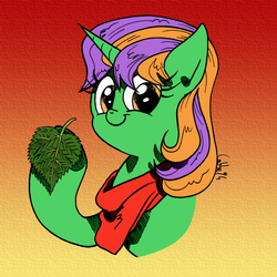 Size: 1000x1000 | Tagged: safe, artist:labba94, artist:pony-from-everfree, oc, oc only, oc:hedvika greenlock, clothes, gift art, leaf, scarf