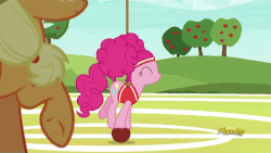Size: 500x281 | Tagged: safe, screencap, applejack, pinkie pie, earth pony, pony, buckball season, g4, animated, applejack's hat, balancing, ball, basket, bouncing, buckball, buckbasket, bushel basket, clothes, cowboy hat, cute, diapinkes, discovery family logo, duo, duo female, eyes closed, female, gif, handstand, hat, kick, open mouth, pinktails pie, raised hoof, shocked, smiling, stetson, underhoof, upside down, wide eyes