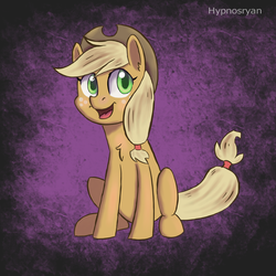 Size: 1600x1600 | Tagged: safe, artist:hypno, applejack, earth pony, pony, g4, chest fluff, female, happy, hat, open mouth, sitting, solo