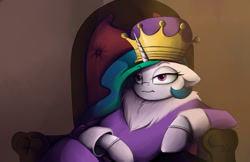 Size: 1600x1035 | Tagged: safe, artist:magnaluna, princess celestia, g4, bored, bugs bunny, crown, female, jewelry, male, parody, regalia, solo, throne