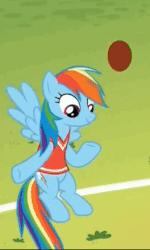 Size: 414x692 | Tagged: safe, screencap, rainbow dash, pony, buckball season, g4, animated, ball, bouncing, clothes, female, gif, jersey, solo, wing hands