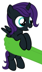 Size: 4617x7917 | Tagged: safe, artist:justisanimation, edit, oc, oc only, oc:anon, oc:nyx, alicorn, human, pony, /mlp/, absurd resolution, alicorn oc, cute, hand, holding a pony, justis holds a pony, recolor