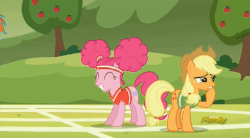 Size: 858x472 | Tagged: safe, screencap, applejack, fluttershy, pinkie pie, rainbow dash, earth pony, pegasus, pony, buckball season, g4, animated, balancing, bottomless, bouncing, clothes, female, gif, jersey, juggling, partial nudity, pinktails pie, prehensile tail