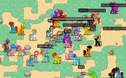 Size: 1152x710 | Tagged: safe, rainbow dash, oc, pony, pony town, g4, incoming, line-up, shenanigans, update